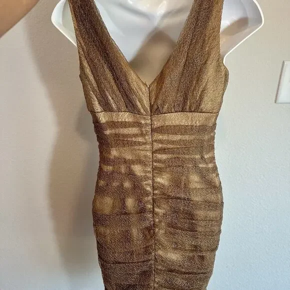 David Meister Gold Lace Cocktail Mini Dress Sz 4 Holiday Party NYE Sparkle Glam - Picture 4 of 14